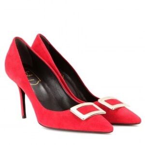 Roger Vivier Red Suede Gold Buckle Heel Size 40